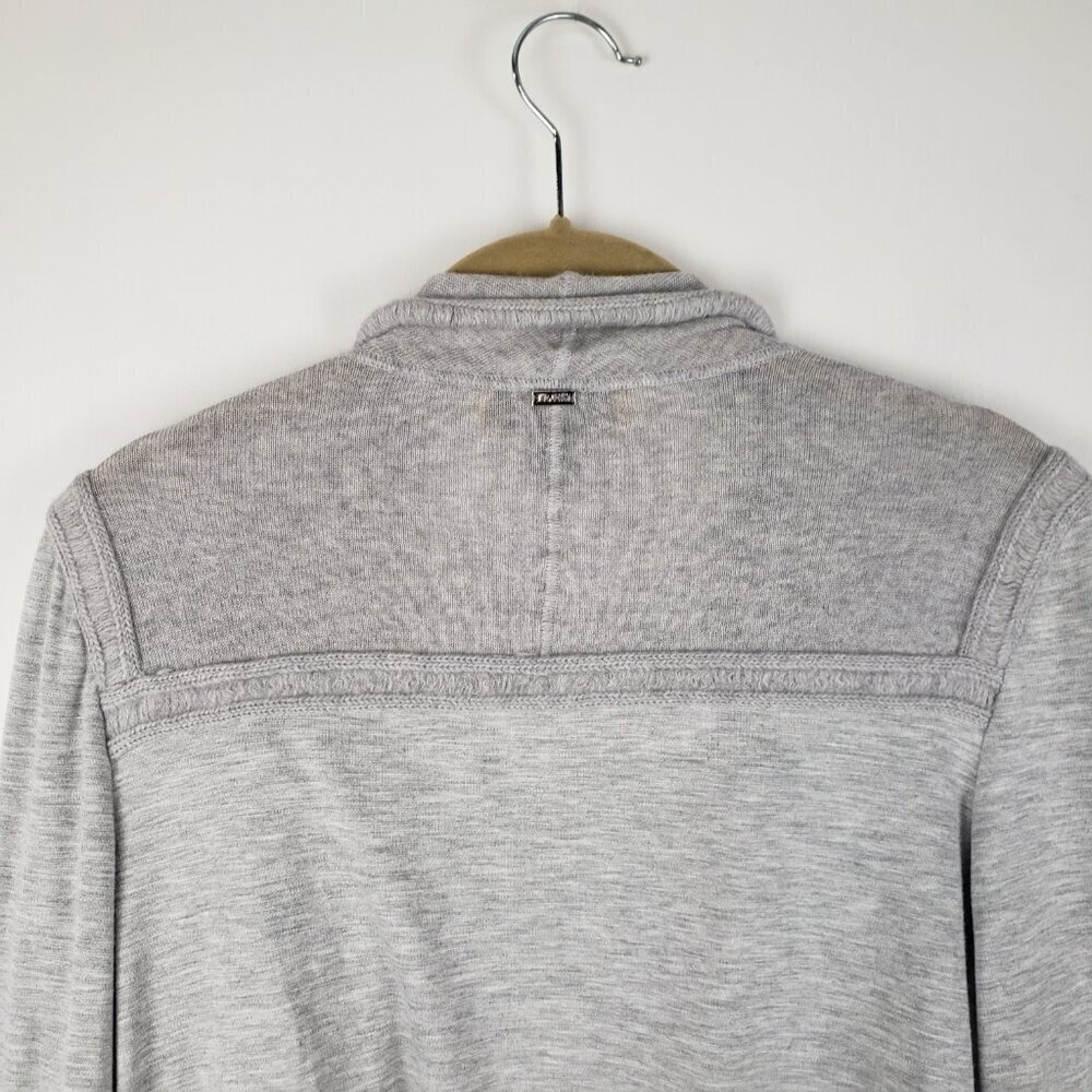 St. John Open Front Cardigan Gray Wool Contrast Drape Collar Womens Size Small - Picture 9 of 9